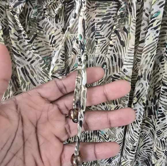 Zara Woman Blouse Sz S Tie Front Ruffles Sheer Flare Sleeves Tassel Flowy - Picture 10 of 11